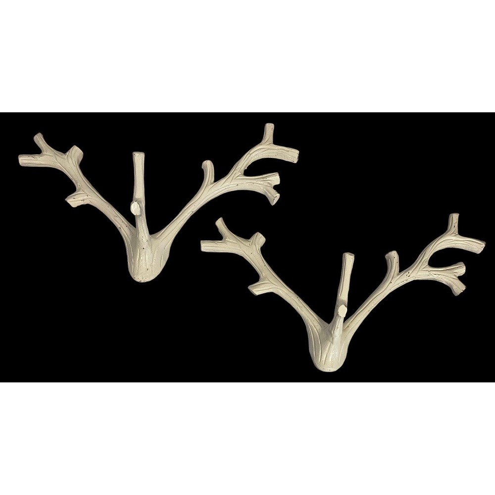 VTG 2 White Cast Iron Antlers Wall Mounted Holiday Rustic Decor Lodge Hunter SET